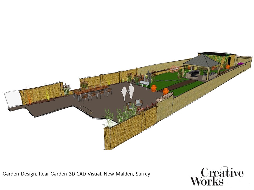 Cindy Kirkland, Garden Design, Rear Garden 3D CAD Visual, New Malden, Surrey