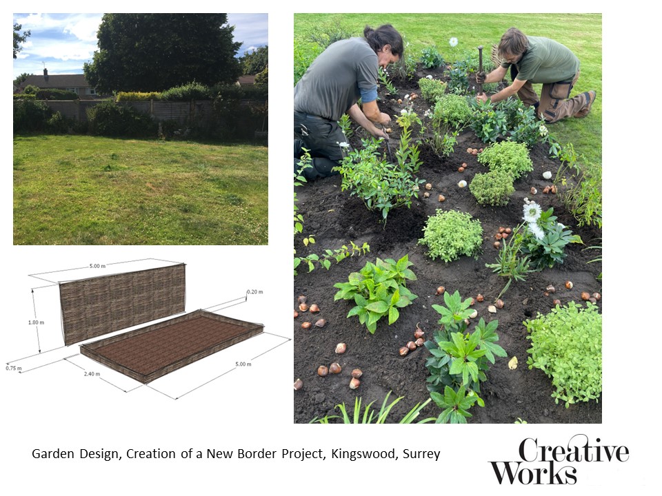 Cindy Kirkland at Creative Works Garden Design, Creation of a New Border Project, Kingswood, Surrey
